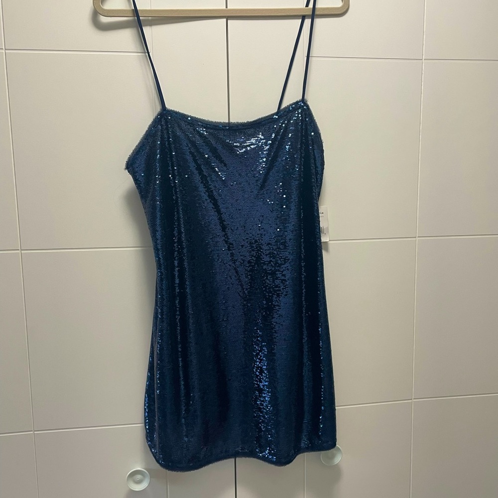 Free People Navy Sequin Slip Dress